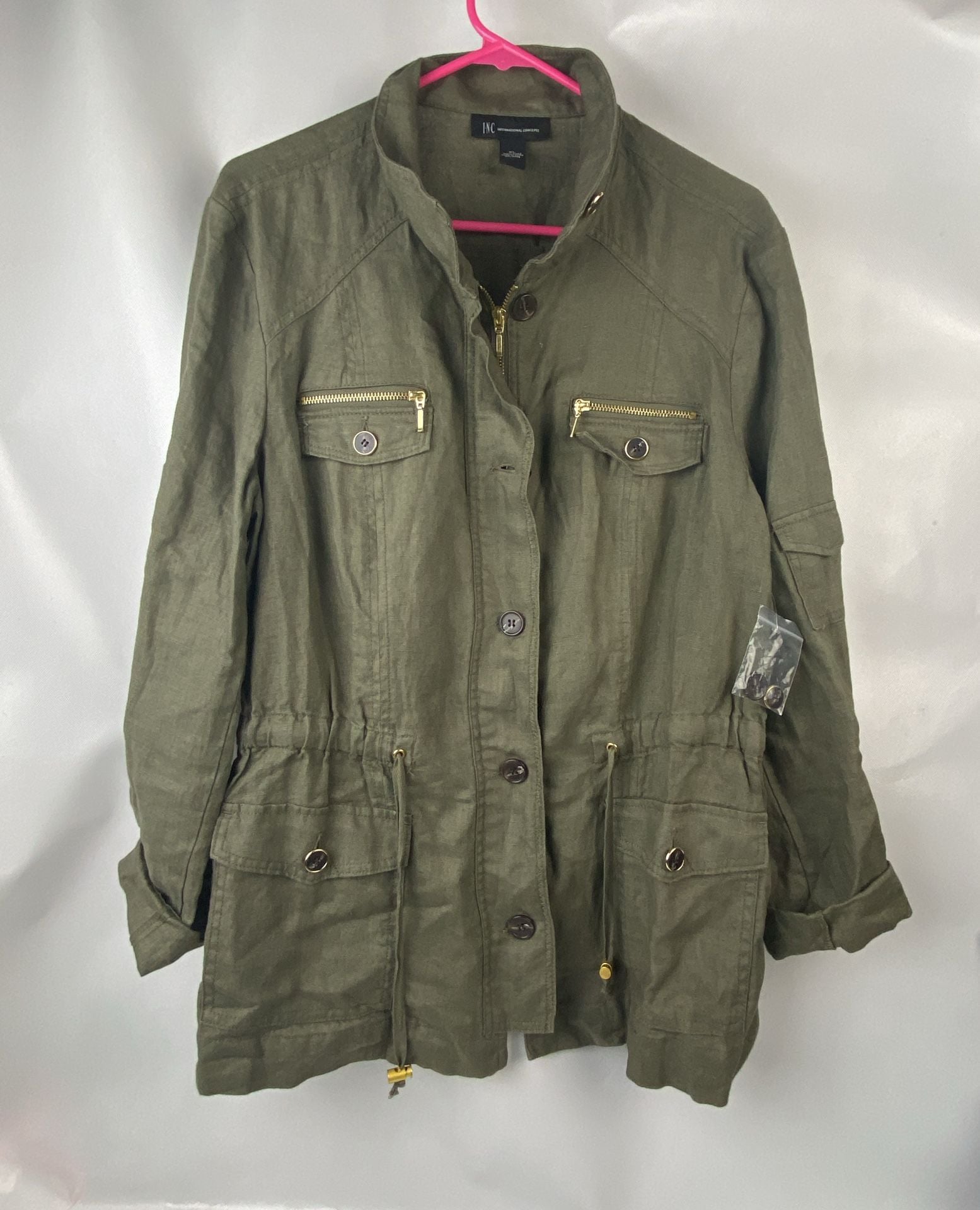 INC International Concepts Military Linen Jacket Green Size XL 2