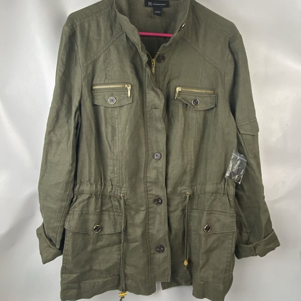 INC International Concepts Military Linen Jacket Green Size XL