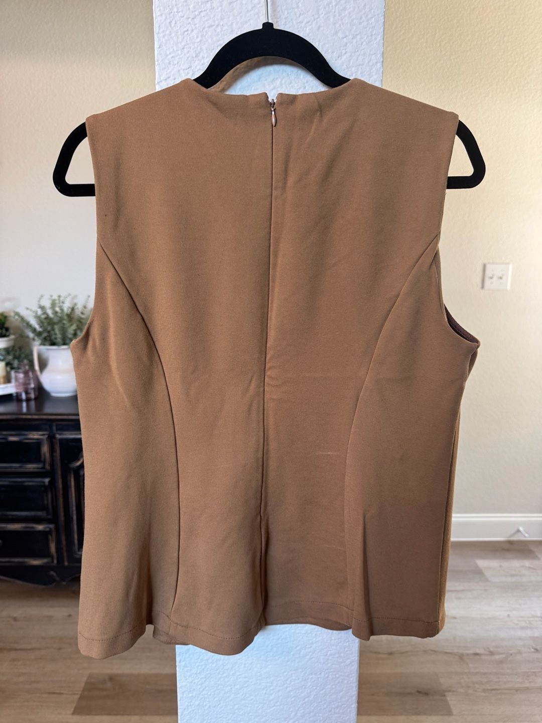 T Tahari Faux Suede Peplum Sleeveless Top Brown 5