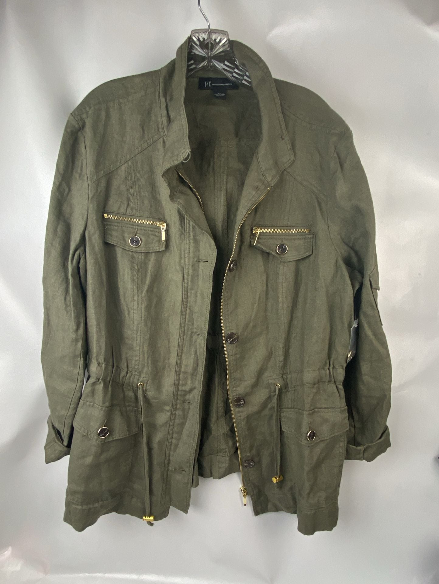 INC International Concepts Military Linen Jacket Green Size XL 7