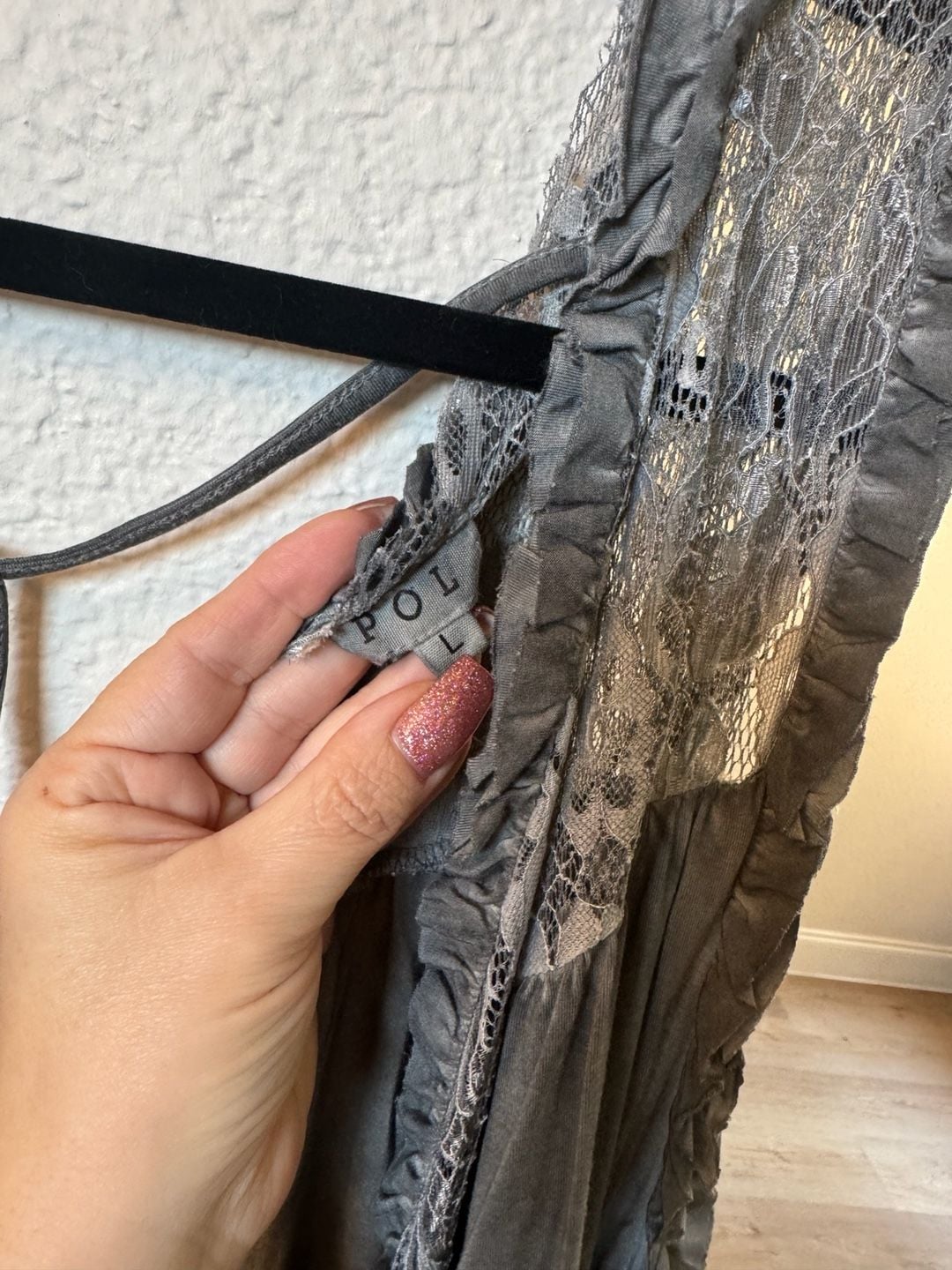 POL Sleeveless Lace Draped Kimono Top Size L Grey 5