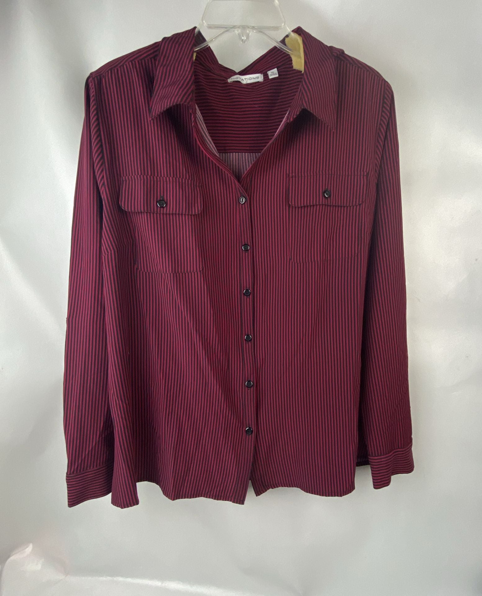 Notations Striped Button Up Shirt XL Red/Black 2