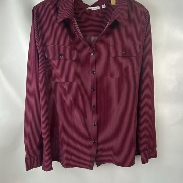 Notations Striped Button Up Shirt XL Red/Black