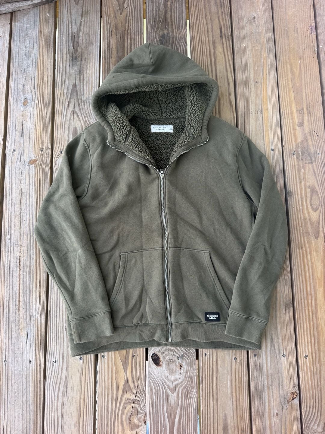 Abercrombie & Fitch Sherpa Lined Hoodie Size XL Green Full Zip 2