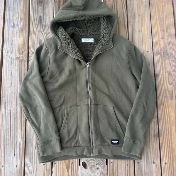 Abercrombie & Fitch Sherpa Lined Hoodie Size XL Green Full Zip
