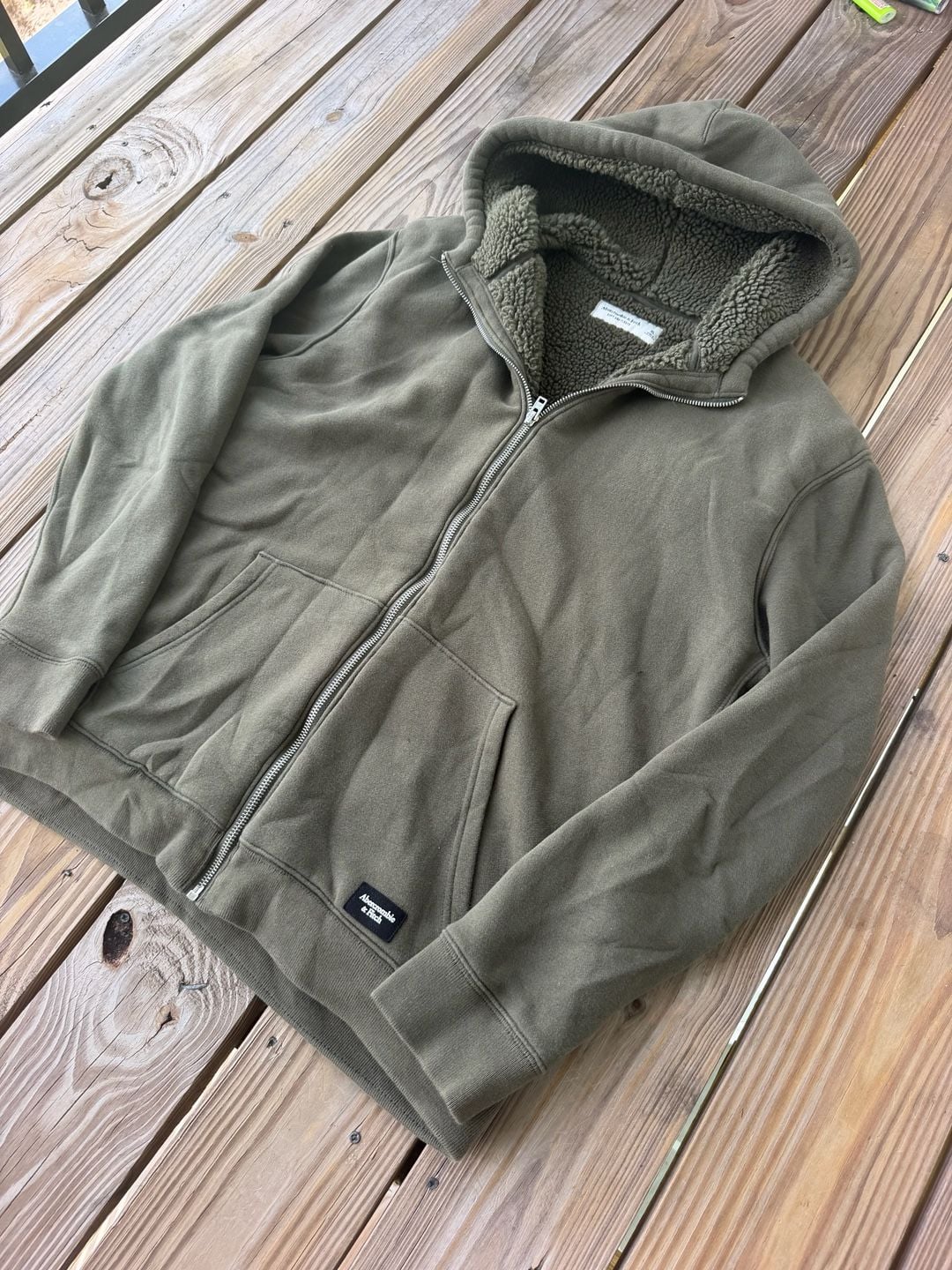 Abercrombie & Fitch Sherpa Lined Hoodie Size XL Green Full Zip 3
