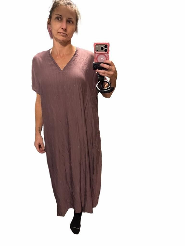 Grade & Gather V-Neck Dress Size S/M Mauve Textured Midi 2