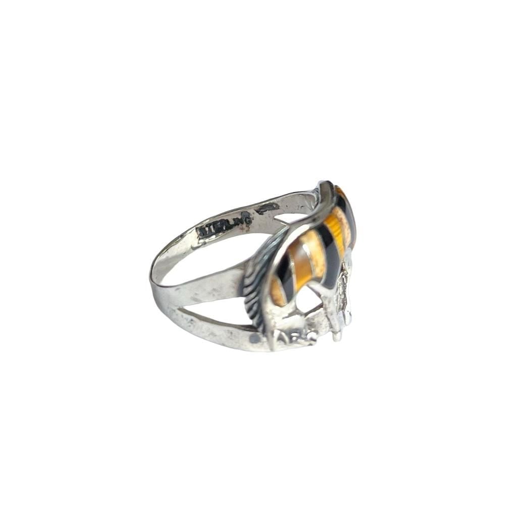 Vintage Sterling Silver Southwestern Horse Ring with Multistone Inlay – Size 7 9