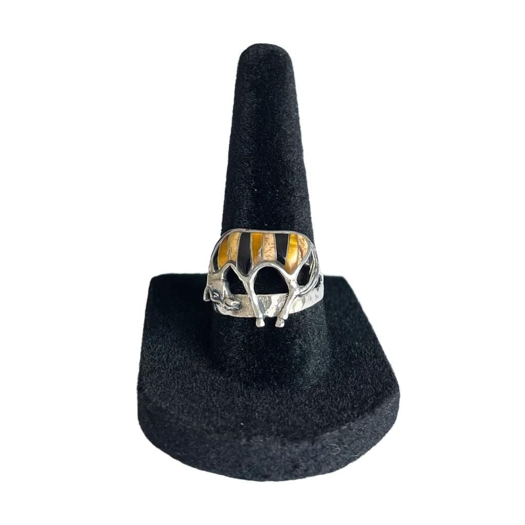 Vintage Sterling Silver Southwestern Horse Ring with Multistone Inlay – Size 7 8