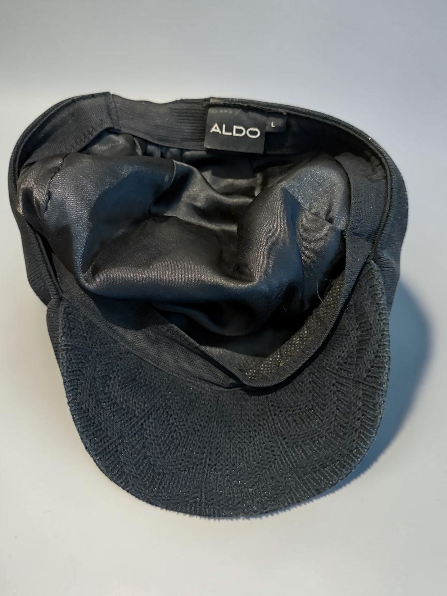 Aldo Newsboy Cap Size L Black Knit Flat Hat 6