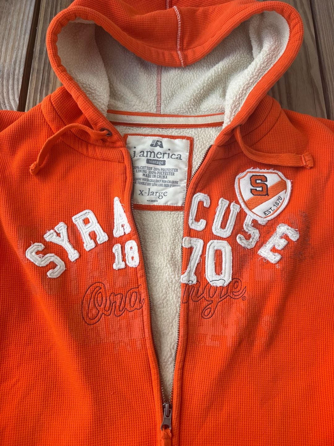 J. America Syracuse Orange Full Zip Hoodie Size XL Orange Thermal 3