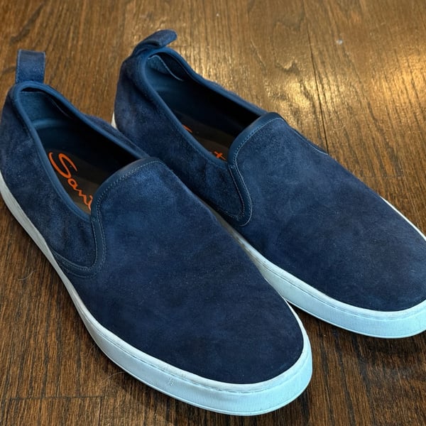 SANTONI low top men's blue suede slip-on sneakers - made in Italy / 43EU / 9.5US