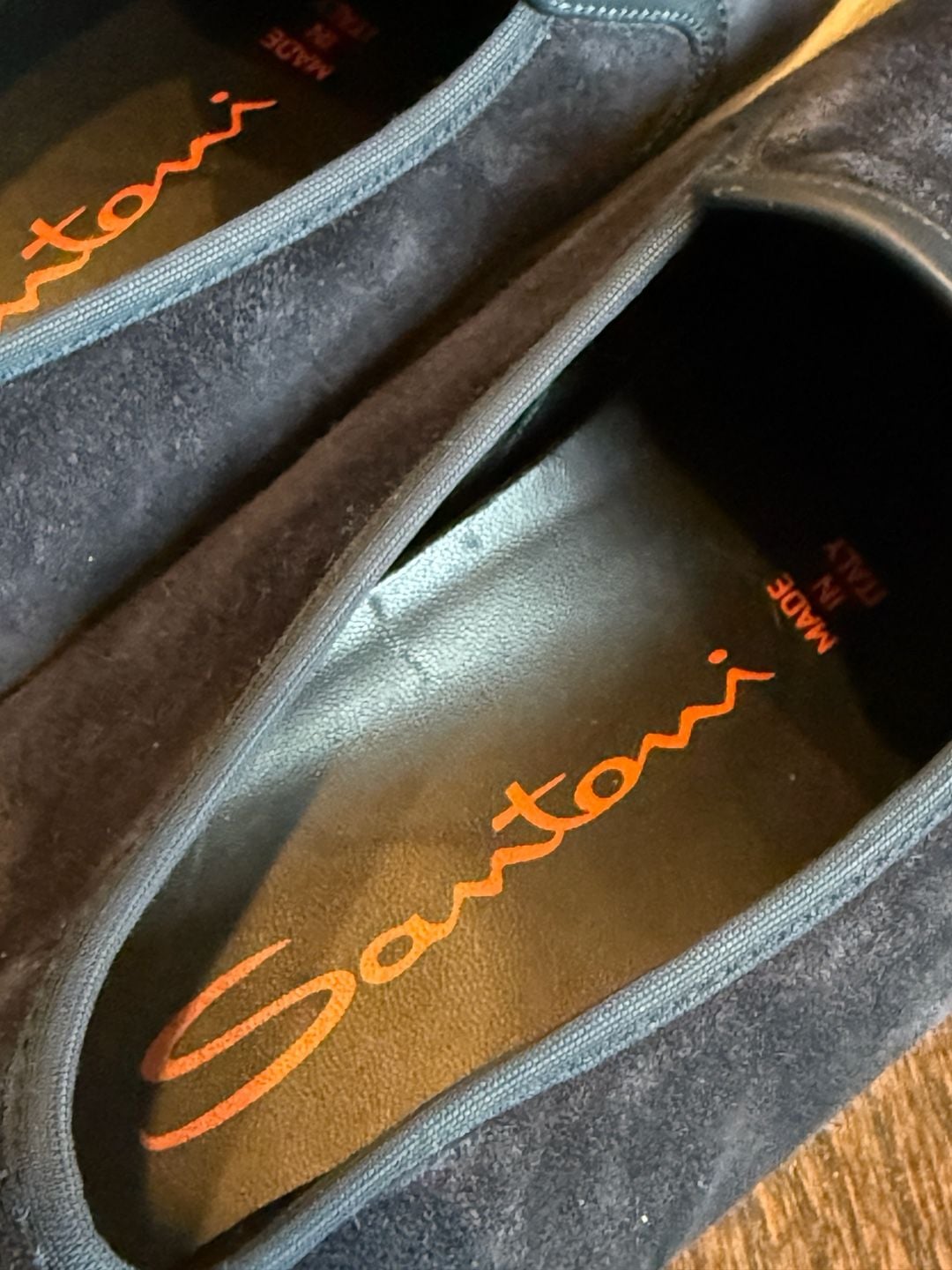 SANTONI low top men's blue suede slip-on sneakers - made in Italy / 43EU / 9.5US 10