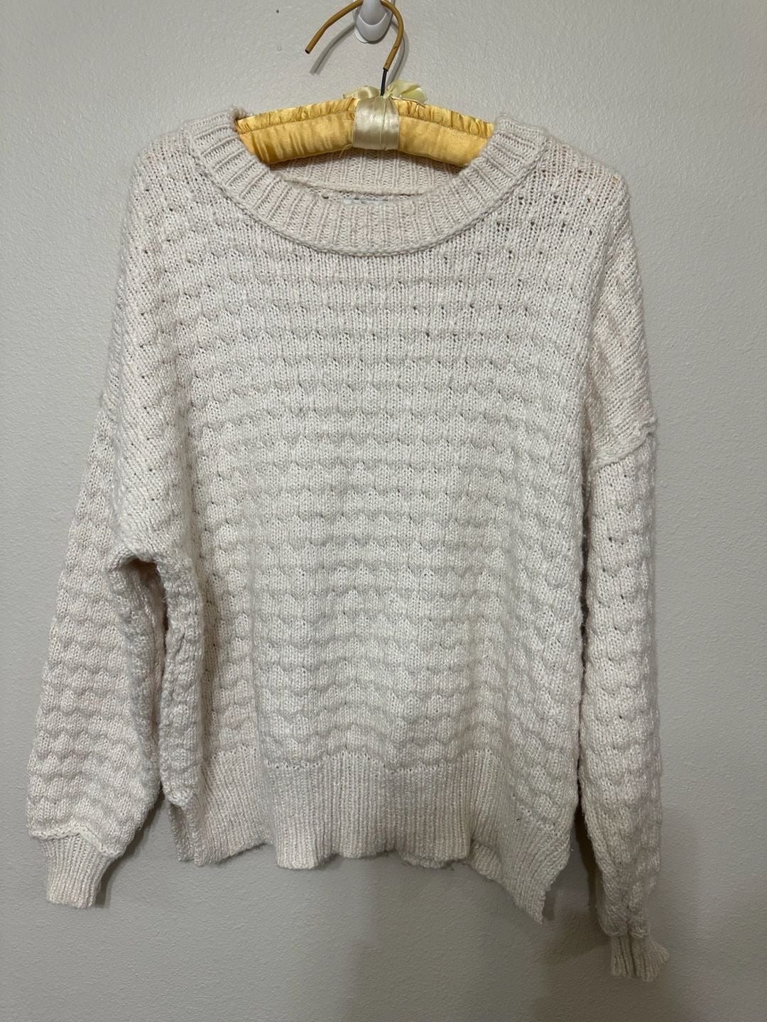 Aerie Textured Pullover Sweater Size M Cream Cotton Blend Crewneck 2