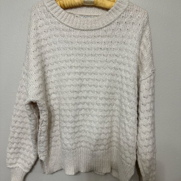 Aerie Textured Pullover Sweater Size M Cream Cotton Blend Crewneck