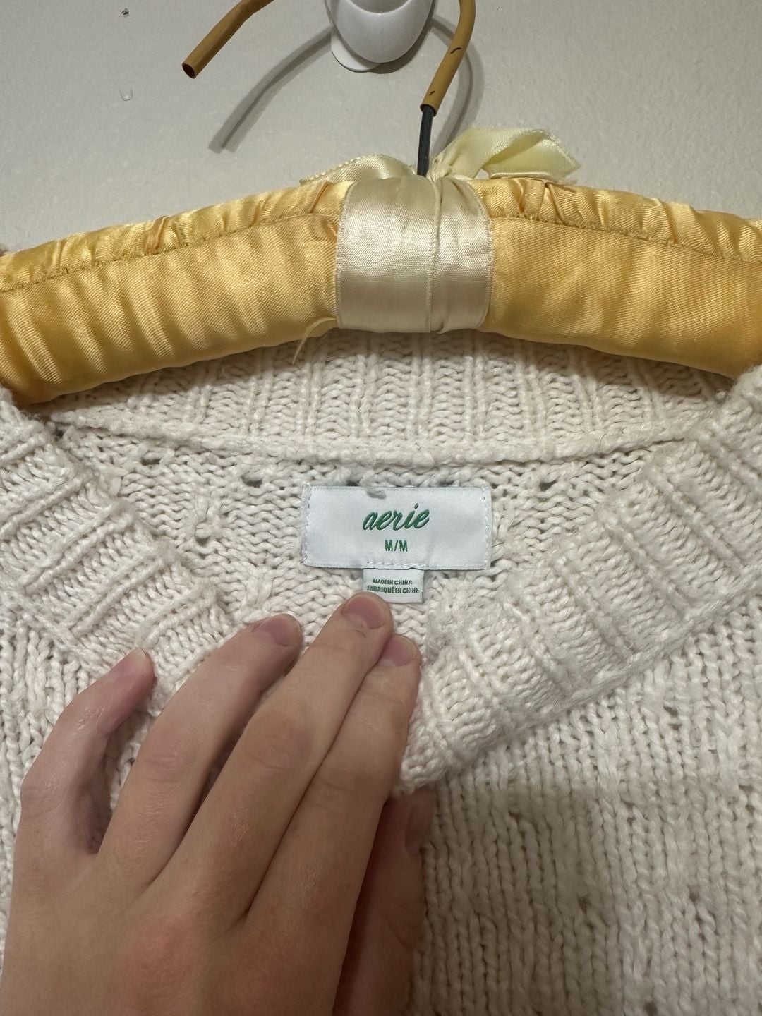 Aerie Textured Pullover Sweater Size M Cream Cotton Blend Crewneck 3
