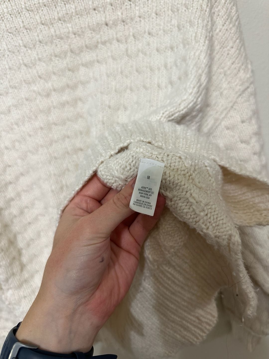 Aerie Textured Pullover Sweater Size M Cream Cotton Blend Crewneck 4