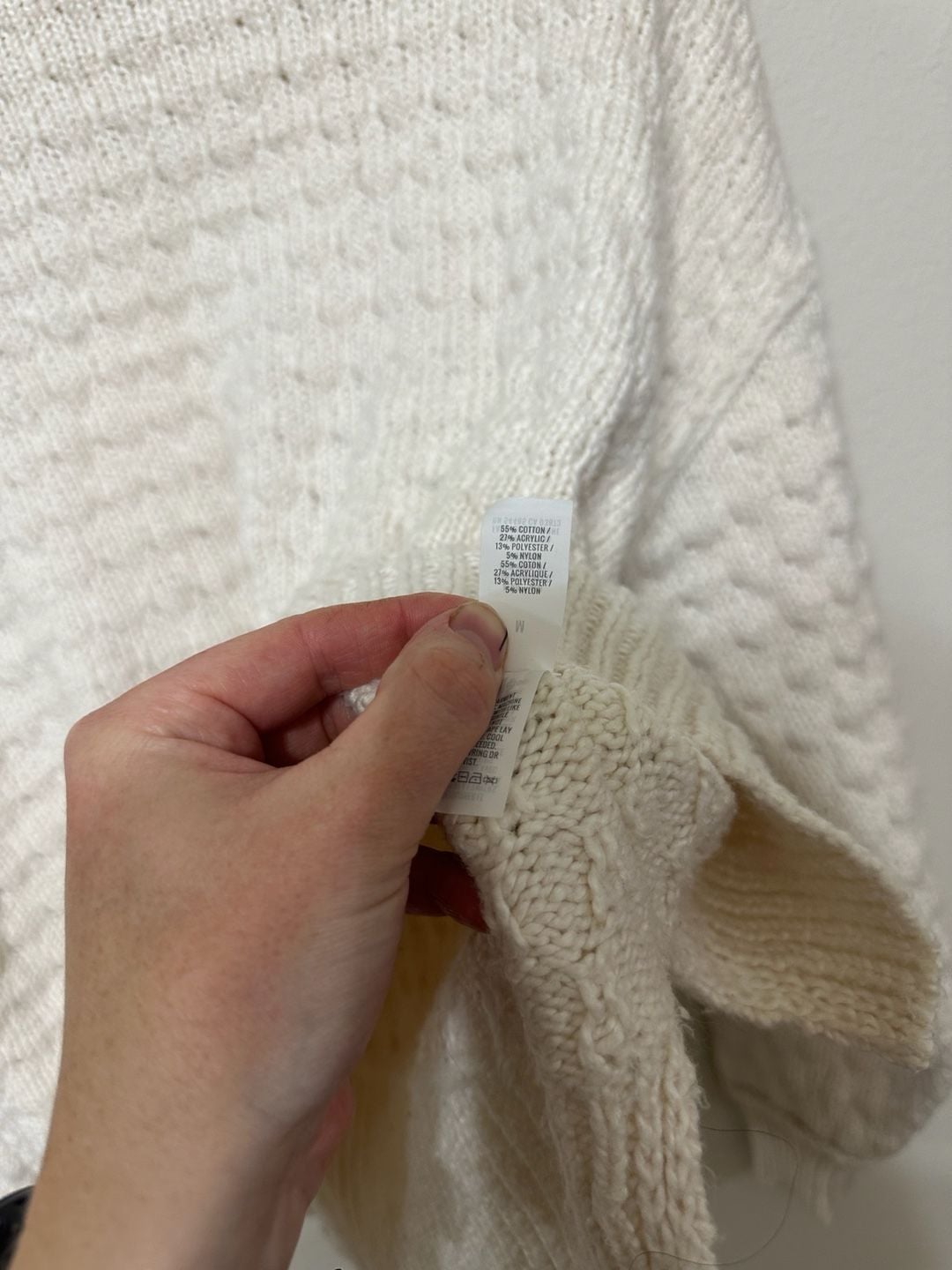 Aerie Textured Pullover Sweater Size M Cream Cotton Blend Crewneck 5