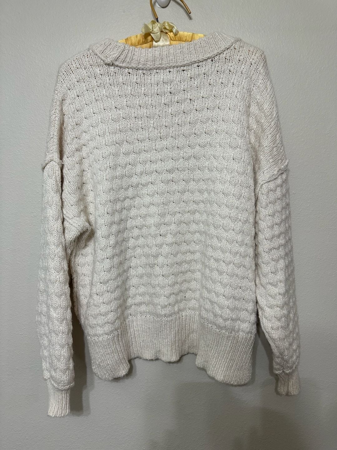 Aerie Textured Pullover Sweater Size M Cream Cotton Blend Crewneck 6