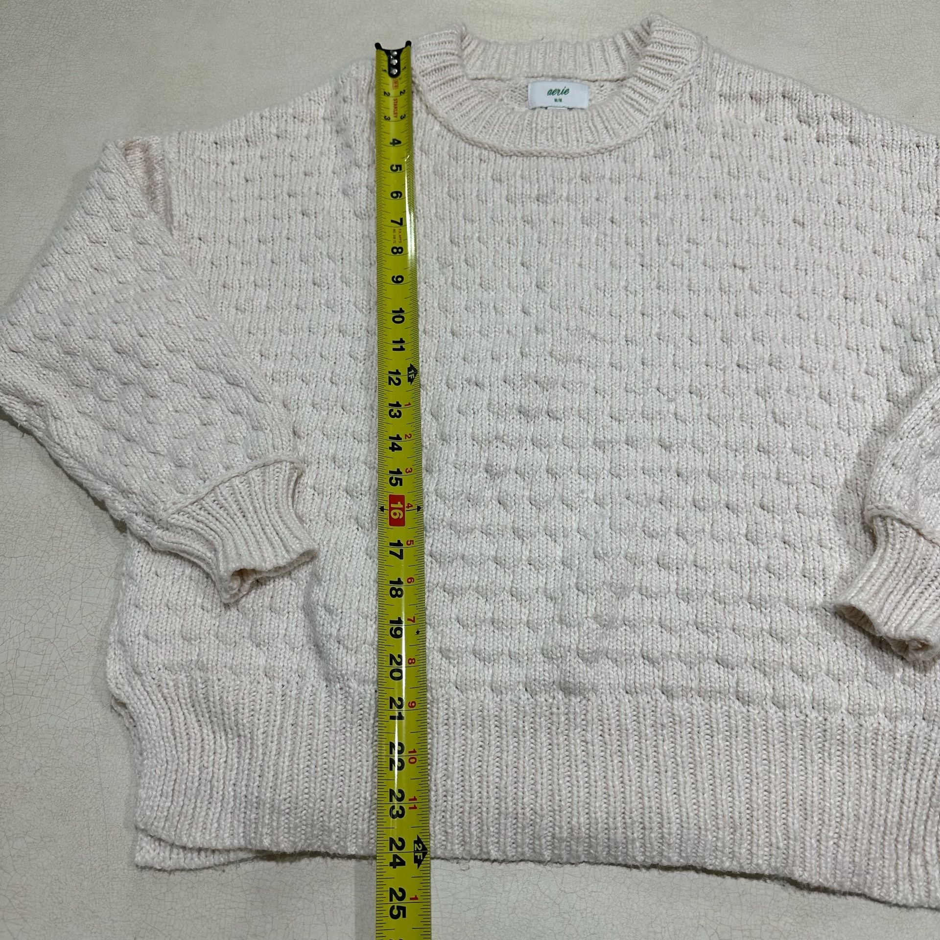Aerie Textured Pullover Sweater Size M Cream Cotton Blend Crewneck 8