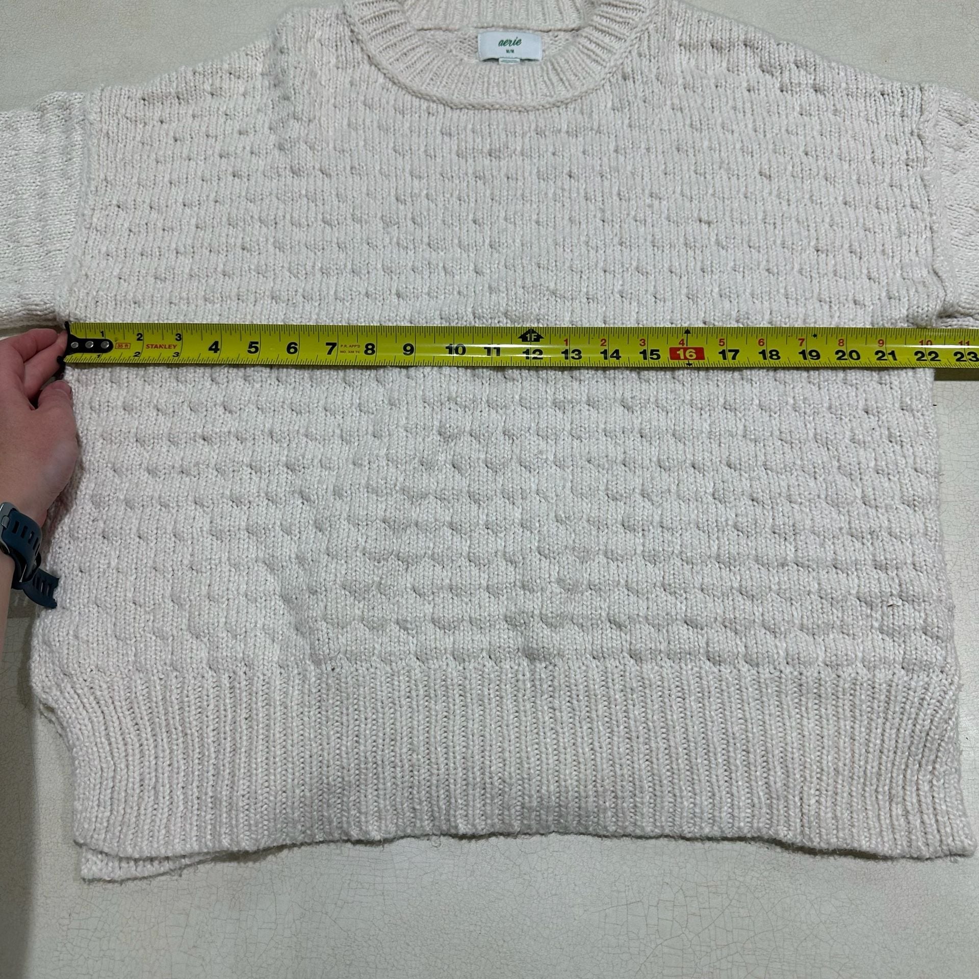 Aerie Textured Pullover Sweater Size M Cream Cotton Blend Crewneck 9