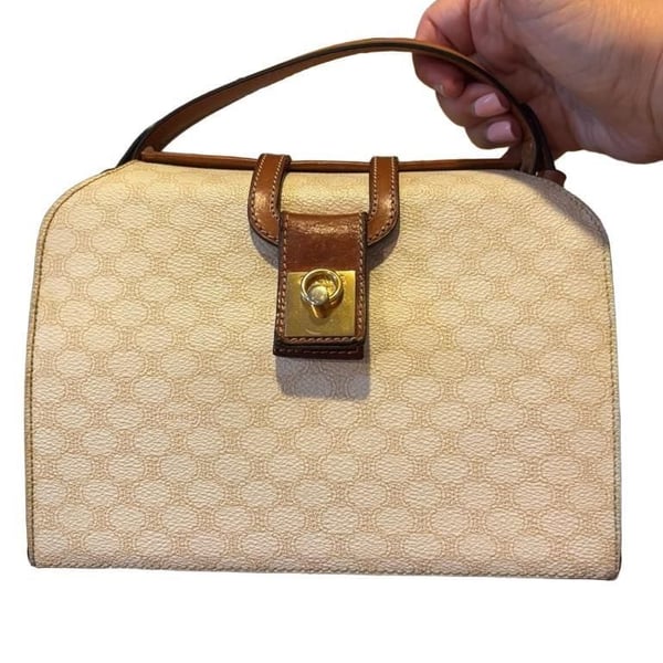 Celine Vintage Macadam Canvas And Leather Top Handle Bag