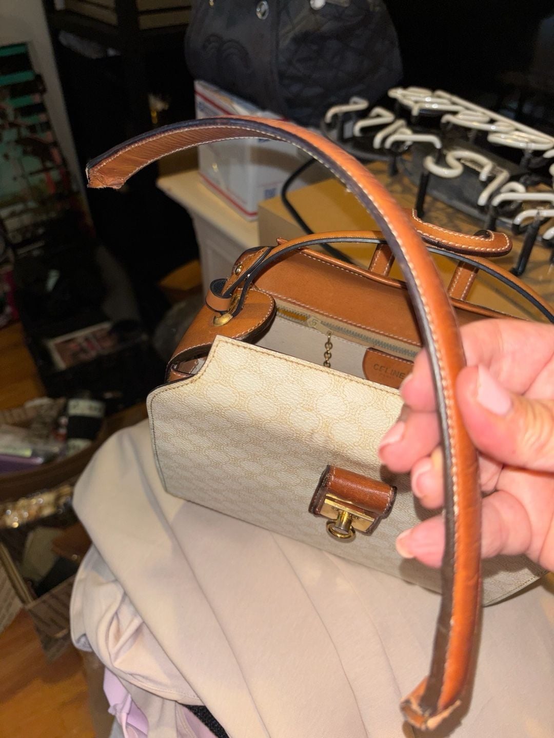 Celine Vintage Macadam Canvas And Leather Top Handle Bag 9