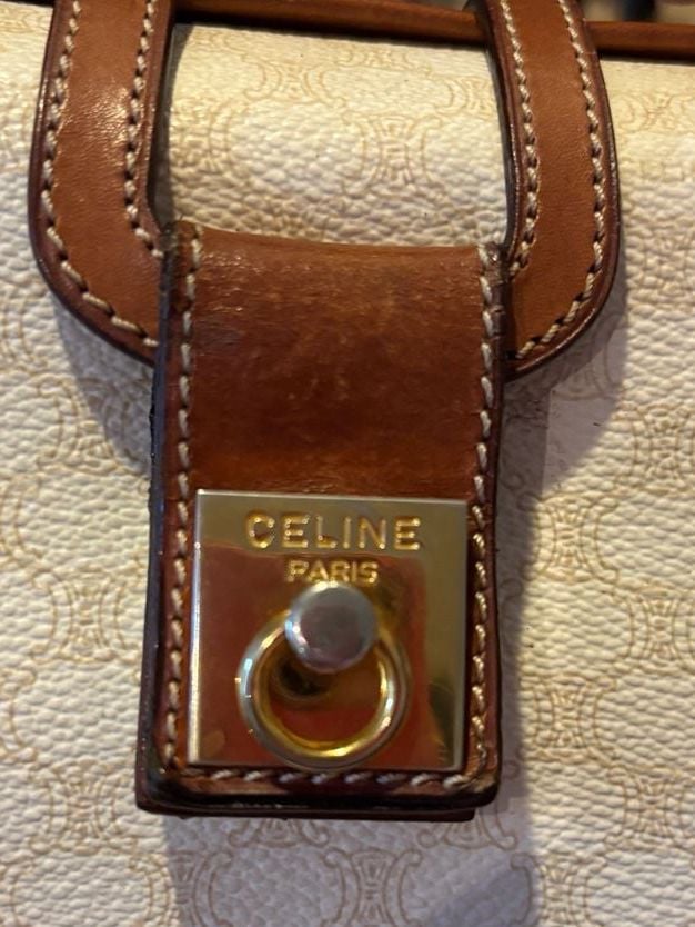 Celine Vintage Macadam Canvas And Leather Top Handle Bag 12
