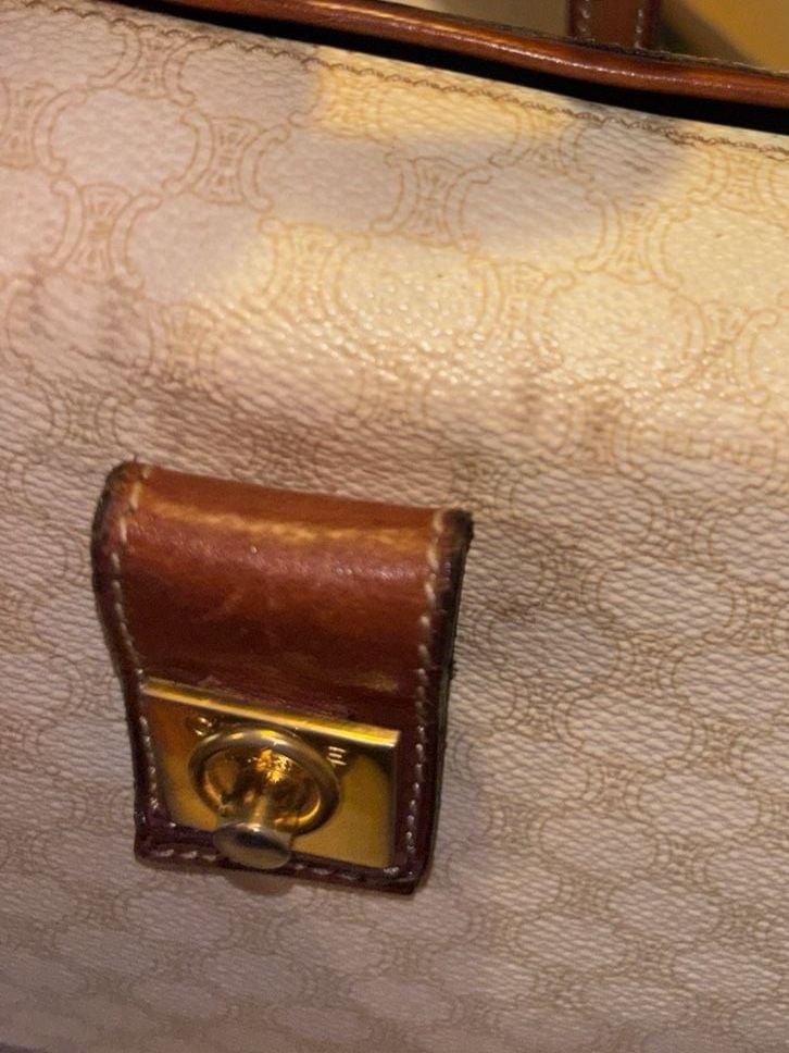 Celine Vintage Macadam Canvas And Leather Top Handle Bag 10