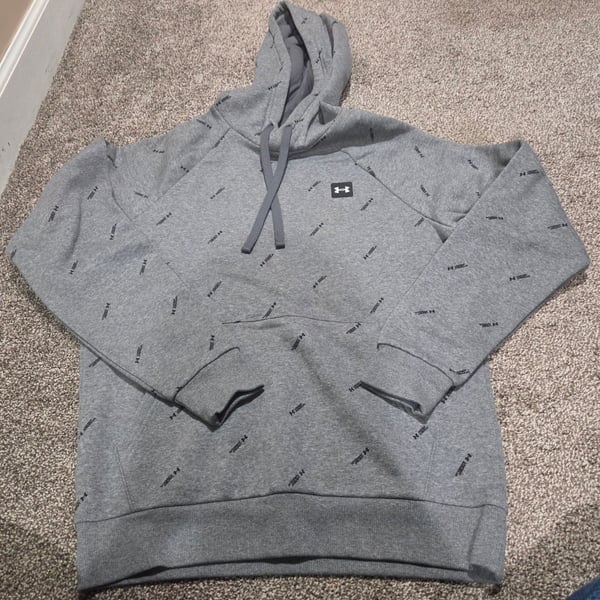 Under Armour Rival Fleece Hoodie Size SM Gray All Over Print
