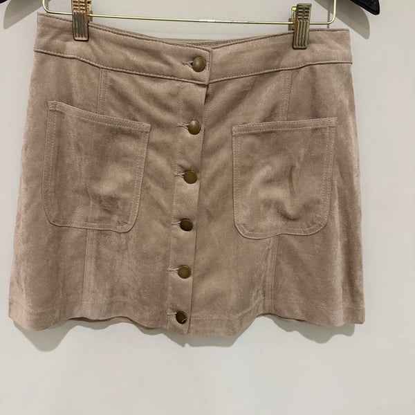 Altar'd State Skirt Size S Stone Faux Suede Button Front Mini