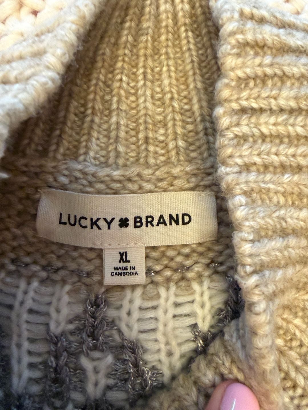 Lucky Brand Fair Isle Mock Neck Sweater Size XL Beige Gray Knit Pullover 3