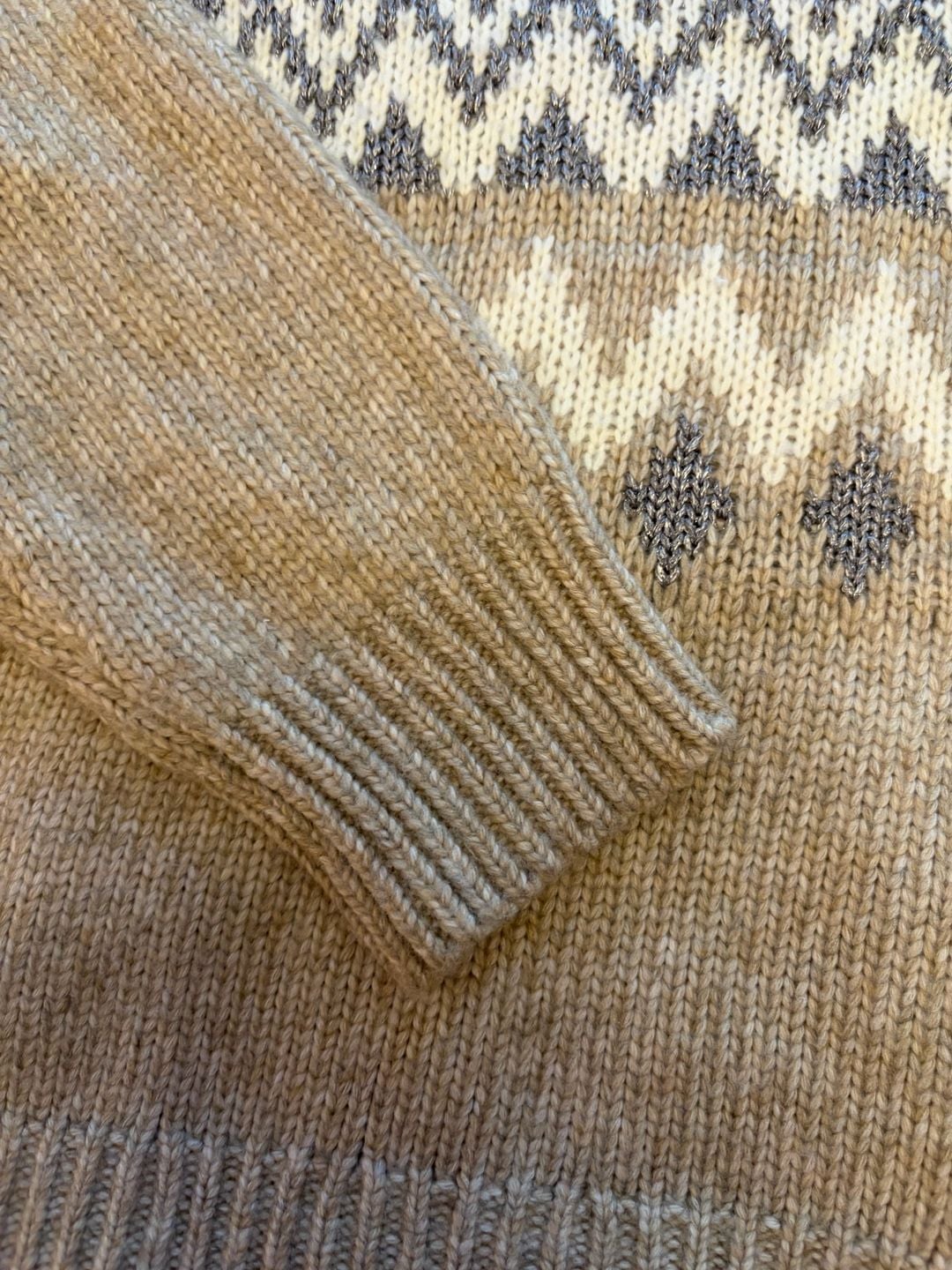 Lucky Brand Fair Isle Mock Neck Sweater Size XL Beige Gray Knit Pullover 4