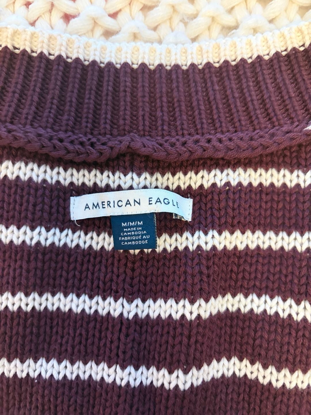 American Eagle Striped V-Neck Sweater Size M Brown 3