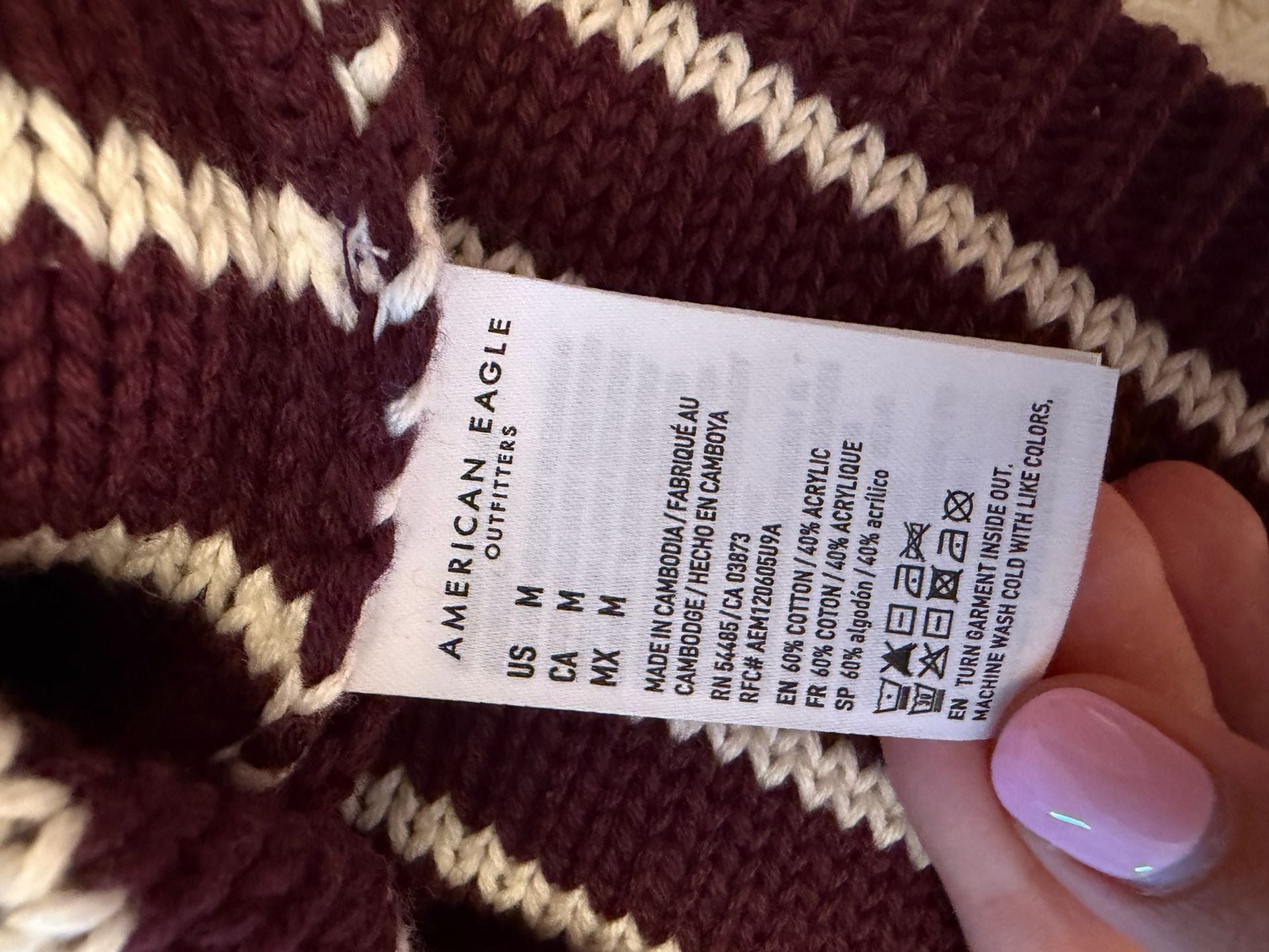 American Eagle Striped V-Neck Sweater Size M Brown 5