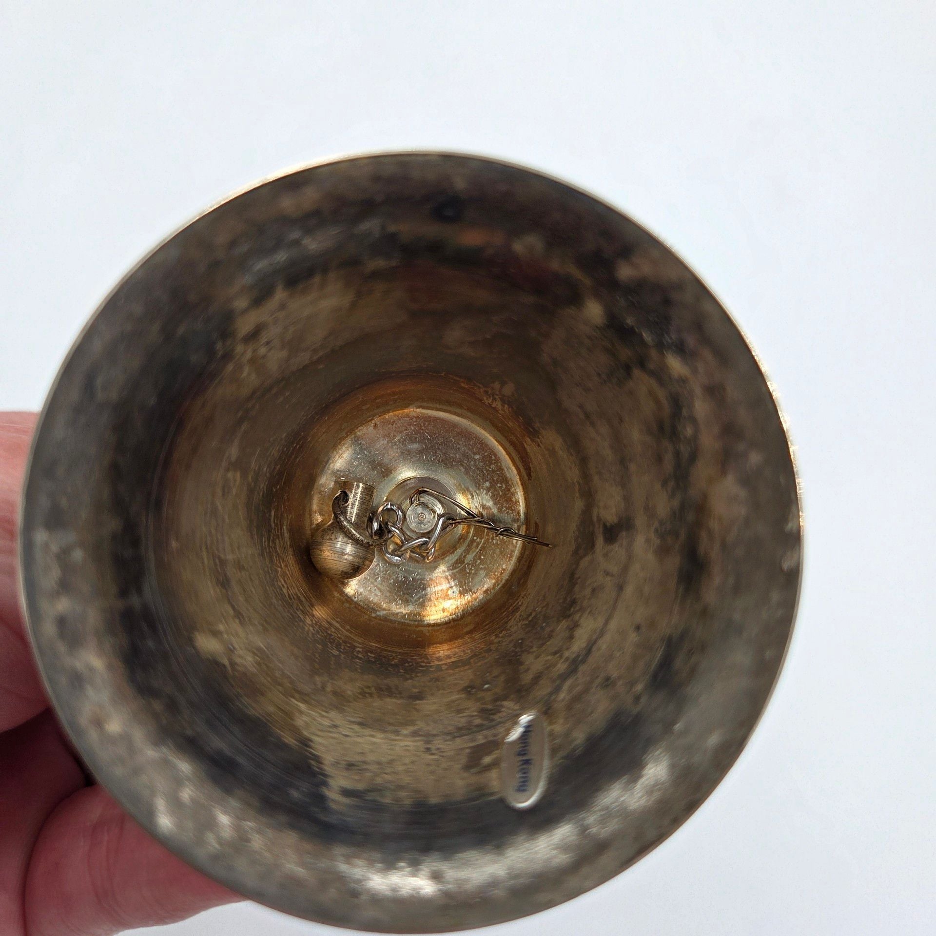 Vintage Silver Plated Metal Hand Bell Tarnish Finish Hong Kong 5