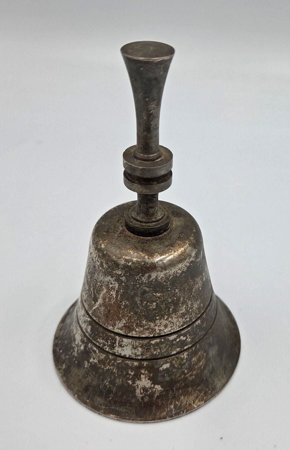 Vintage Silver Plated Metal Hand Bell Tarnish Finish Hong Kong 1