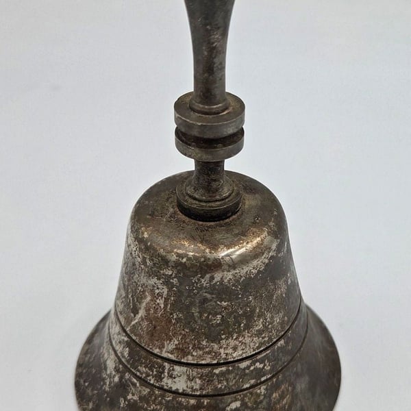 Vintage Silver Plated Metal Hand Bell Tarnish Finish Hong Kong