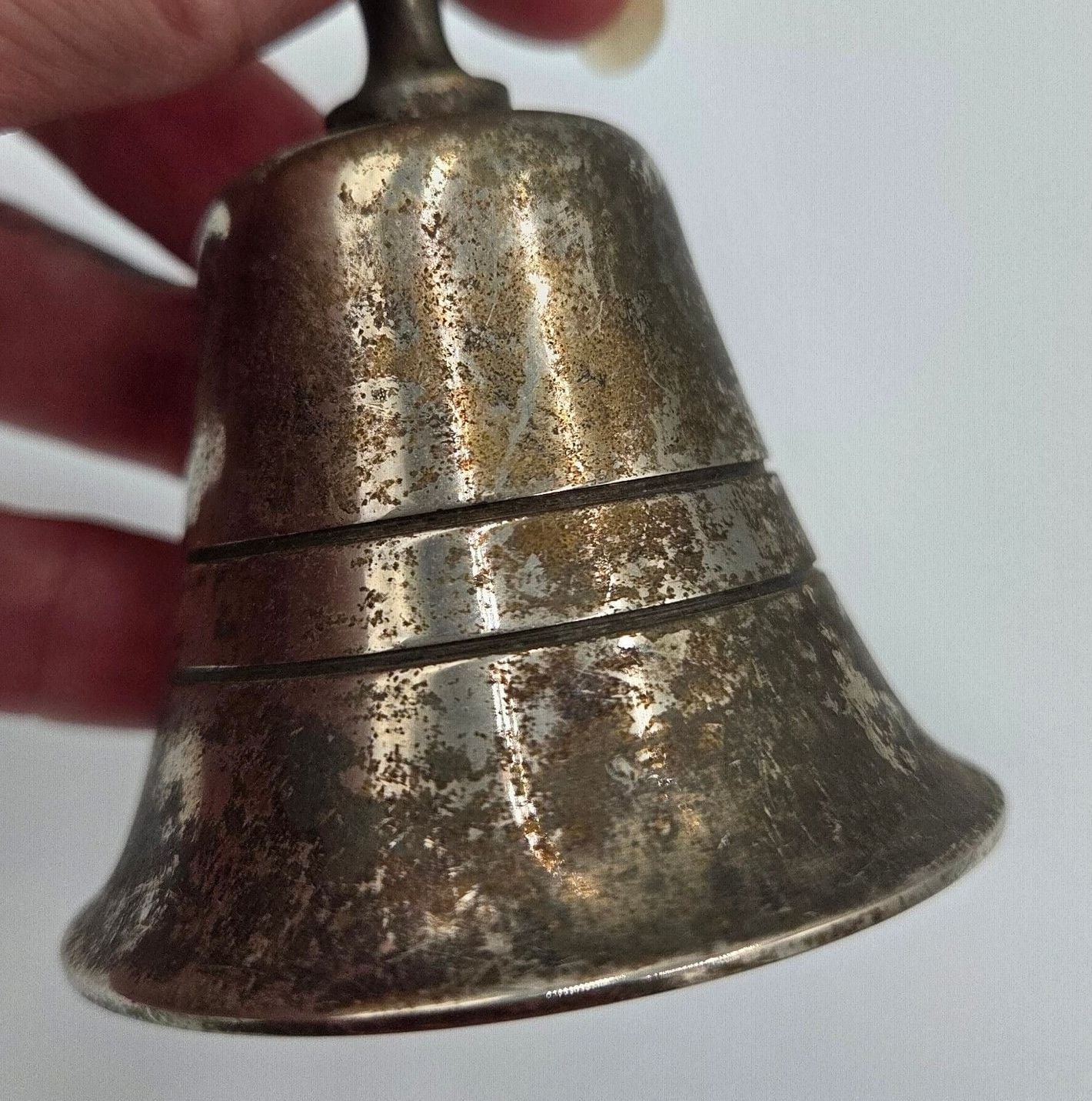 Vintage Silver Plated Metal Hand Bell Tarnish Finish Hong Kong 4