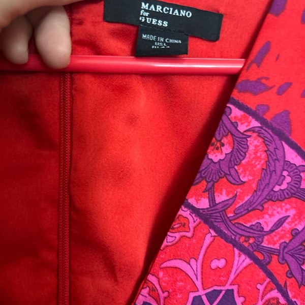 Marciano for Guess Dress Size L Red Purple Paisley Long Sleeve