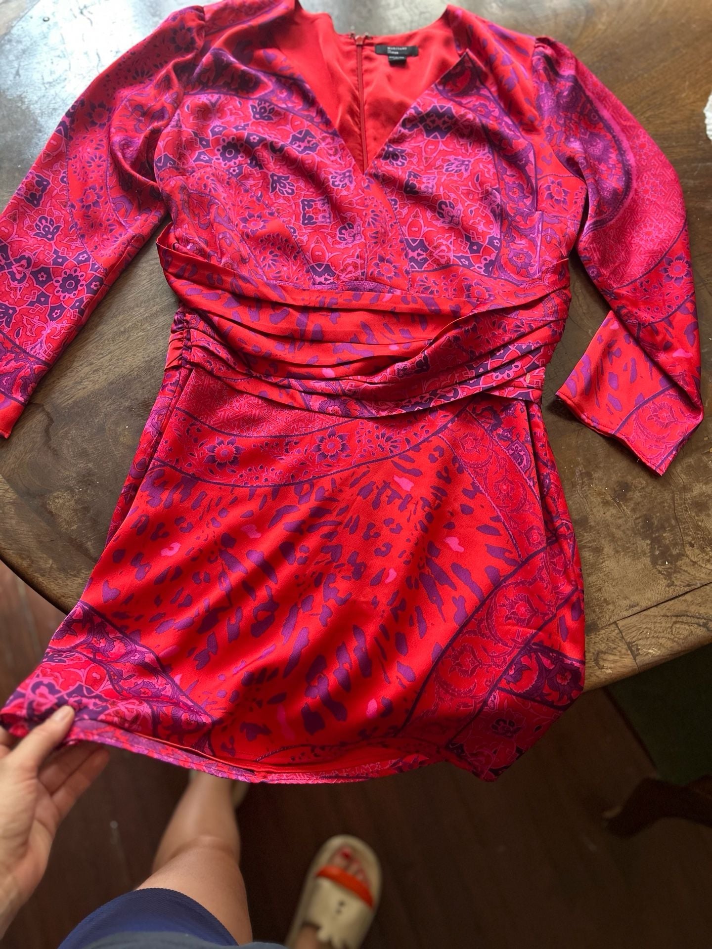 Marciano for Guess Dress Size L Red Purple Paisley Long Sleeve 9