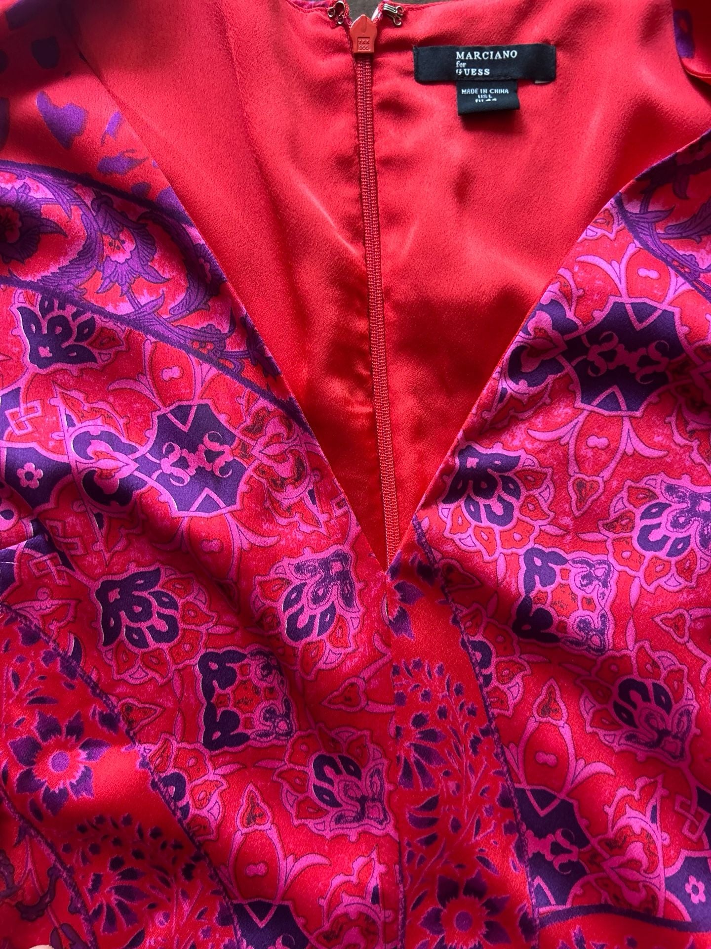 Marciano for Guess Dress Size L Red Purple Paisley Long Sleeve 10
