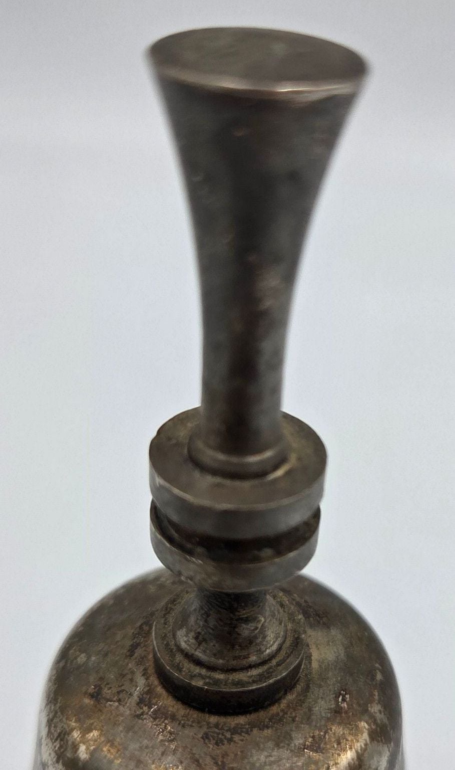 Vintage Silver Plated Metal Hand Bell Tarnish Finish Hong Kong 3