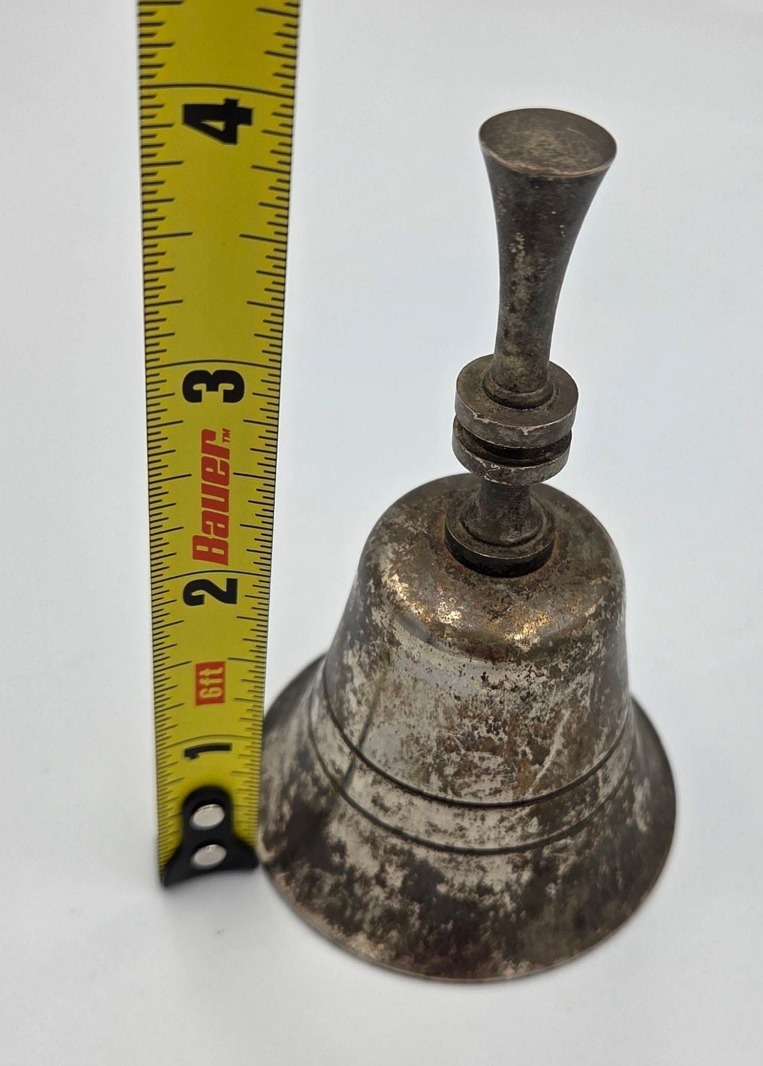 Vintage Silver Plated Metal Hand Bell Tarnish Finish Hong Kong 9