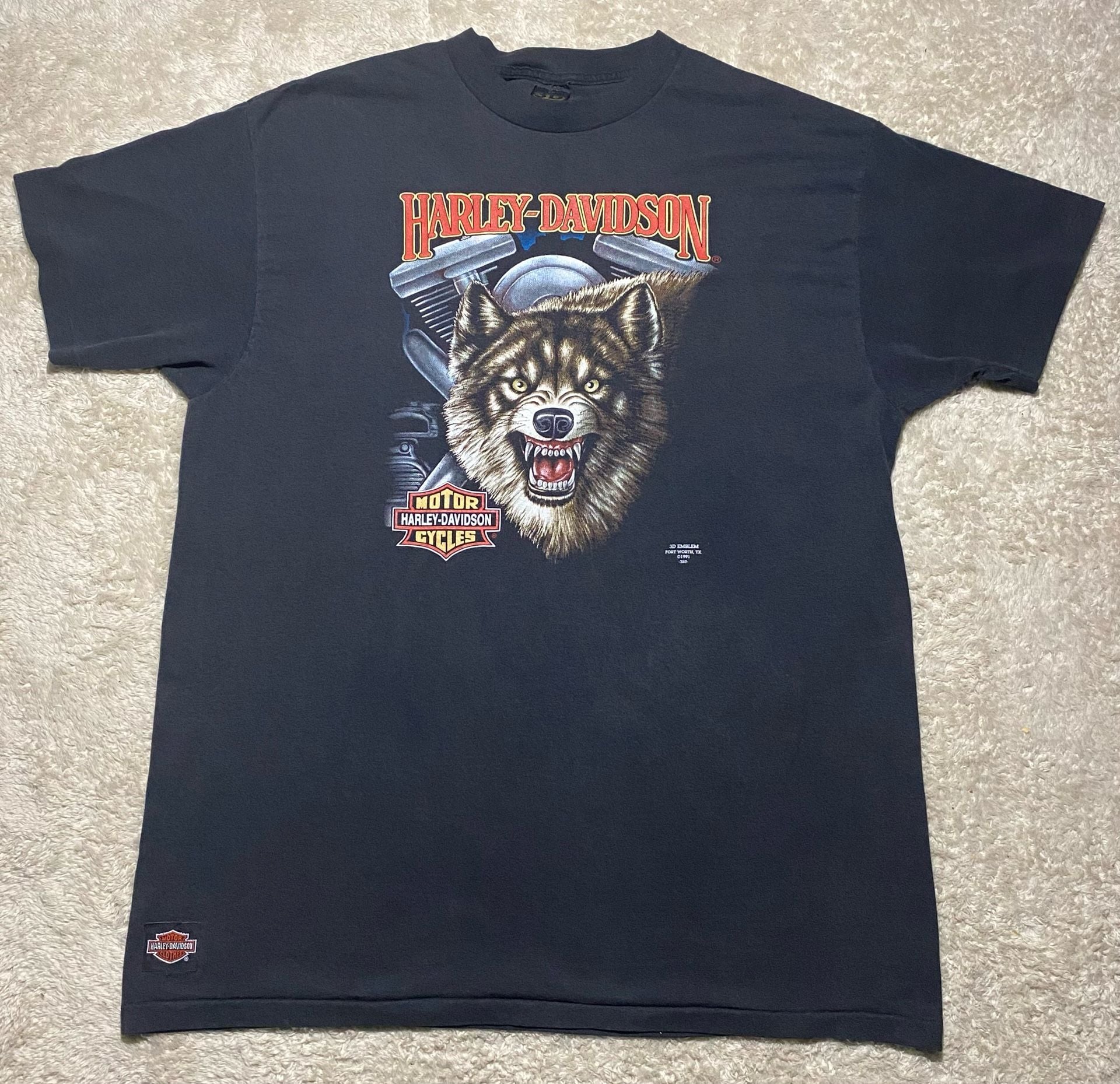 Vintage 1991 Harley Davidson 3D Emblem T Shirt 2XL Hawaii Honolulu Wolf Eagle 2