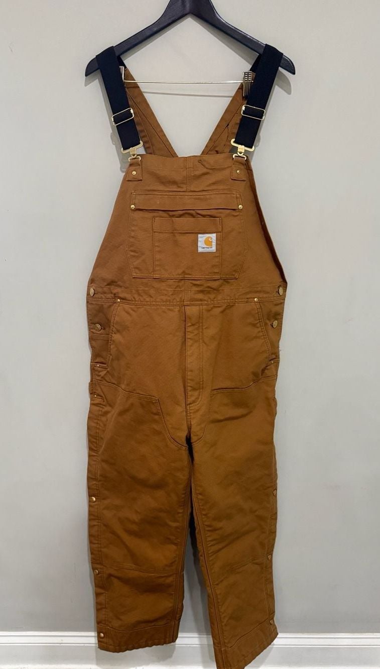 Carhartt Loose Fit Insulated Bib Overalls L Short Brown 2