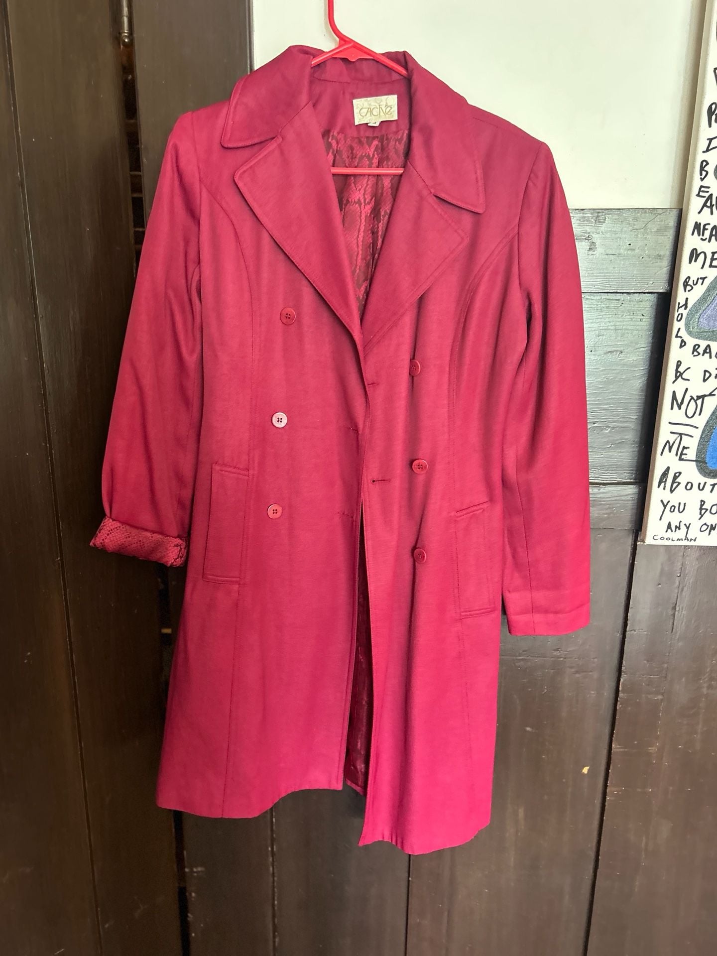 Cache Trench Coat Size 4 Pink Snake Print Lining Double Breasted 2