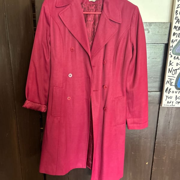 Cache Trench Coat Size 4 Pink Snake Print Lining Double Breasted