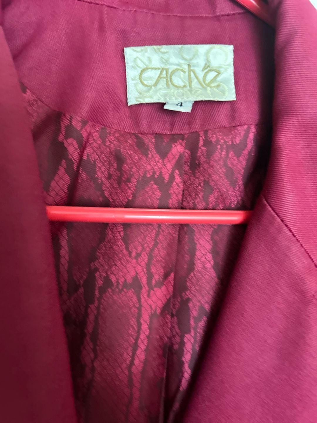 Cache Trench Coat Size 4 Pink Snake Print Lining Double Breasted 3