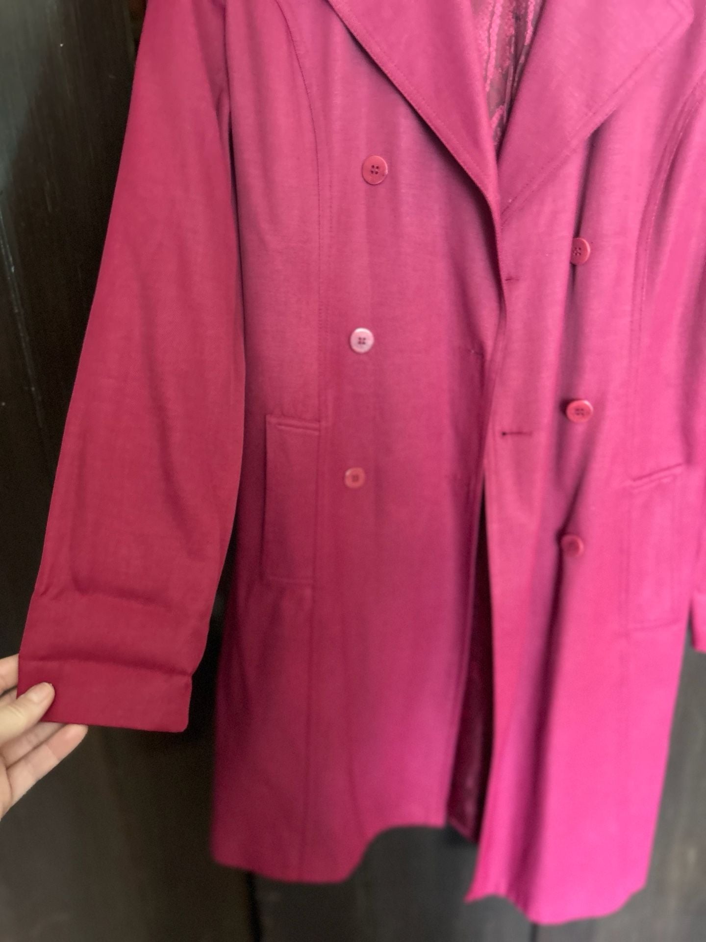 Cache Trench Coat Size 4 Pink Snake Print Lining Double Breasted 6